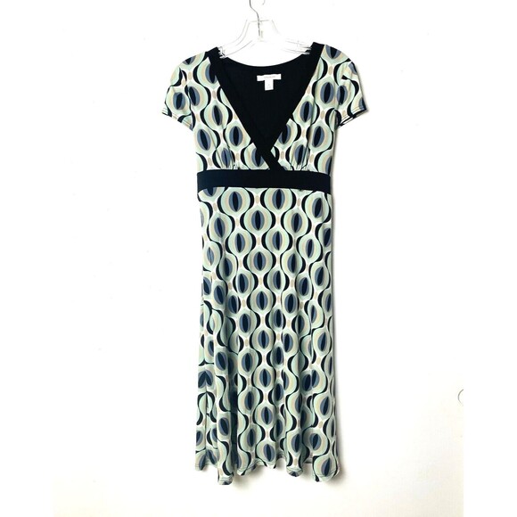 Dressbarn A-Line Dress Women's Size 4 Multicolor  Geometric Tie Waist V Neck - Picture 1 of 13